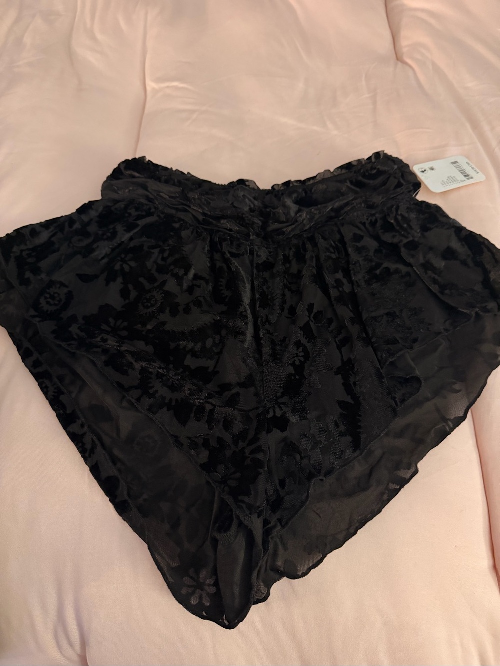 Free People Black Velvet Burnout High-Waist Shorts